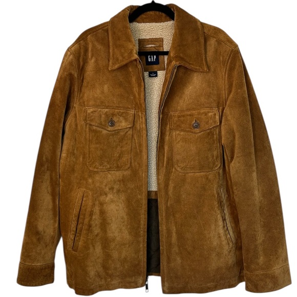 GAP Other - GAP‎ Men’s VINTAGE Suede Leather Jacket Sherpa Lined Camel Full Zip Pockets L